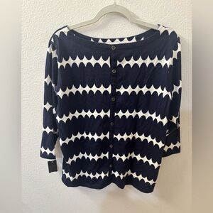 Talbots 100% Cotton Boatneck Blue White Patterned 3/4 Sleeve Knit Top Size 1x